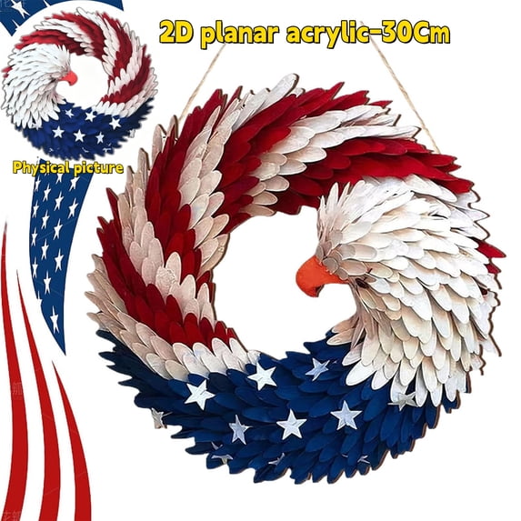 250Th Anniversary Eagle Wreath For Front Door,Flag Wreath 30Cm 2D Acrylic Pendant,Independence Day Decorations,Red White Blue Style Fabric Design For Porch, Wall, Memorial Day Indoor Outdoor Decor