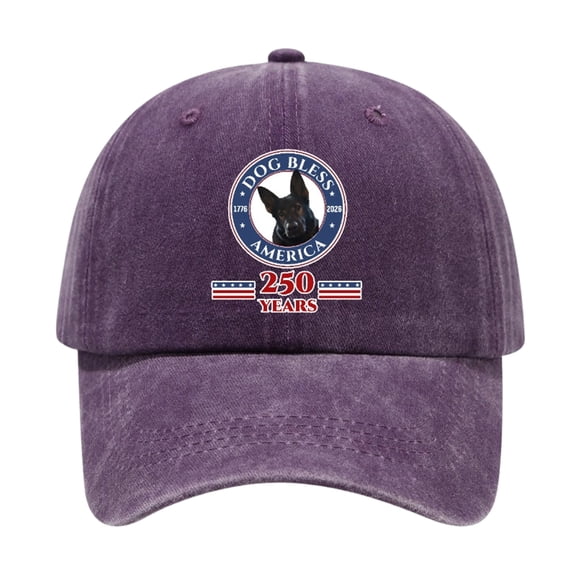 250Th Anniversary Hat, 1776-2026 250Th Anniversary, Black Cotton Fabric, German Shepherd, Faded Logo, Purple, Vintage, 1 Pc, Independence Day, Baseball Cap