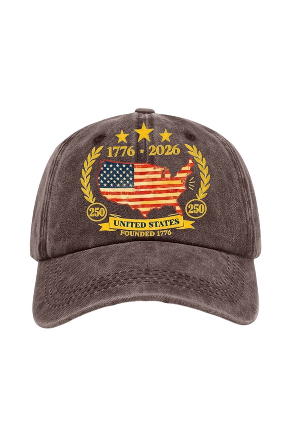 250Th Anniversary Hat, 1776 Flag, Us 250Th Anniversary Casual Print Hat, Stone Wash, Adjustable Fit, Independence Day Parades, Brown Tone