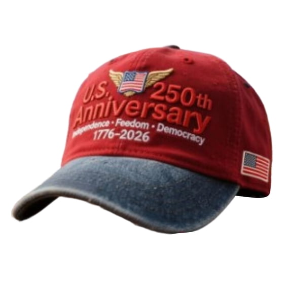 250Th Anniversary Hat, 250Th, 250Th Anniversary, Freedom Hat, Flag, Side Flag Detail, Embroidery, Anniversary, Red, Curved Bill, 1 Pc, Public Patriotic Events