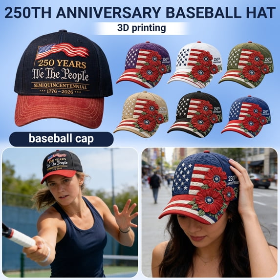 250Th Anniversary Hat, 250Th, 3D, Embroidery, Poppies, Flag, Baseball, Olive Green, Adjustable Back, Curved Brim, Sun Protection, Patriotic Gatherings, 1 Pc