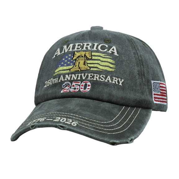 250Th Anniversary Hat, 250Th Anniversary, Anniversary, Embroidery, 250, Bell, Baseball, Washed Navy Cotton, Adjustable Sizing, Us Celebrations, 1 Pc