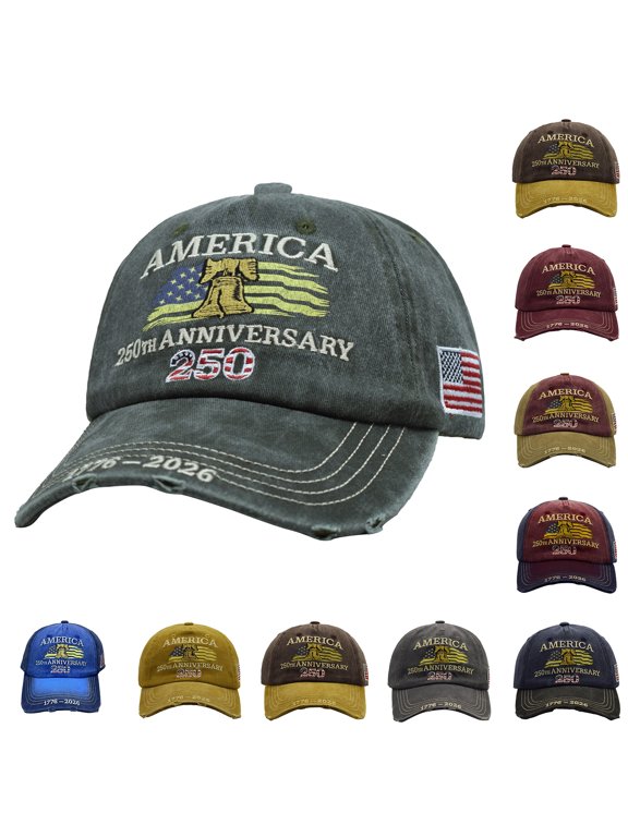 250Th Anniversary Hat, 250Th Anniversary, Anniversary, Embroidery, 250Th, Bell, Baseball, Cotton Washed Fabric, Adjustable Closure, Patriotic Events, Navy Black, Standard Fit, 1