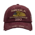 thumbnail image 1 of 250Th Anniversary Hat, 250Th Anniversary, Anniversary, Embroidery, 250Th, Bell, Baseball, Distressed Washed Twill, Maroon, Adjustable Fit, 1 Pc, Patriotic Parades, Us Founding, 1 of 5