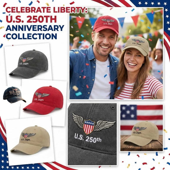 250Th Anniversary Hat, Us Flag, 250Th, Charcoal, Embroidery, Baseball, Wings, Flag, Outdoor Picnics, Backyard Gatherings, Cotton Fabric, 1 Pc