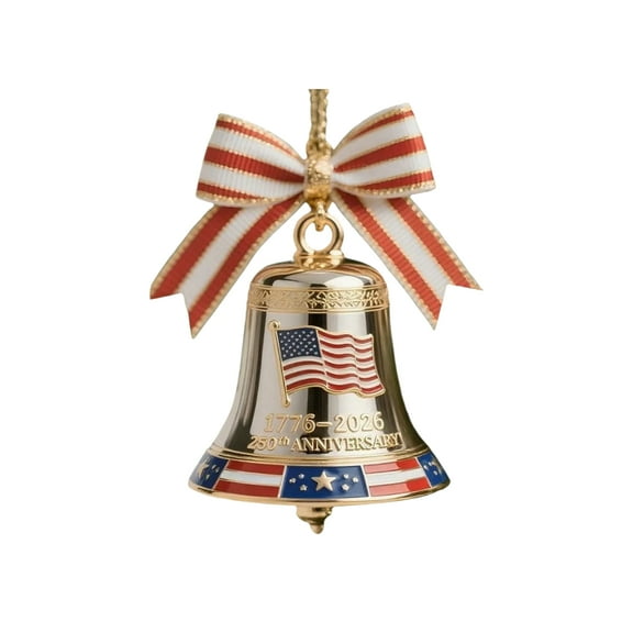 250Th Anniversary Liberty Bell Doorbell Ornament, Celebrating America's 250Th Founding Anniversary 1776-2026, Patriotic Decor With American Flag Patterns And Bow Accent One Size