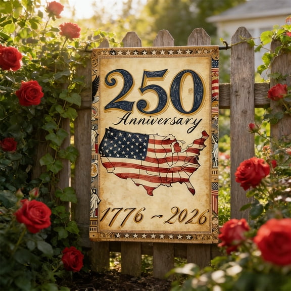 250Th Anniversary Patriotic Garden Flag, Vintage American Map Linen Yard Banner, 1776-2026 Commemorative Outdoor Decor, 12"×18"