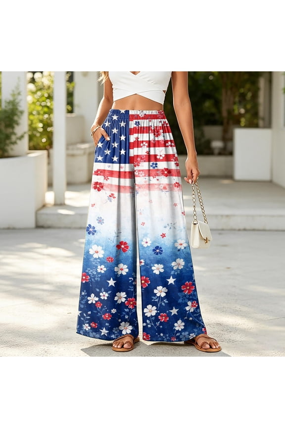 250Th Anniversary Patriotic Womens Pants, 4Th of July Red White and Blue Womens Pants, Star Pattern Clothes, Comfortable Stylish Pants for Independence Day Celebration Sky Blue Size: 2XL
