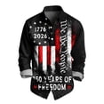 thumbnail image 1 of 250Th Anniversary USA Shirt Men's Long Sleeve Button Down Shirt Stars and Stripes Print Turn Down Collar Casual Top Stylish Patterns Holiday Party Daily Wear Black XXL, 1 of 3