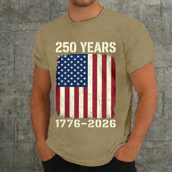 250Th Anniversary USA Shirt Men's Patriotic Knit Graphic Short Sleeve Independence Day Anniversary Mens 4Th of July T Shirts Beige L