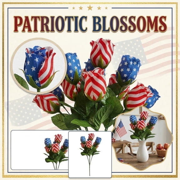 250Th Anniversary Usa 4Th Of July 14-Inch Artificial Rose Patriotic-Themed Stem, Tricolor American Flag Rose Arrangement, Suitable As Vase Filler, Independence Day, Memorial Day Home Decoration.