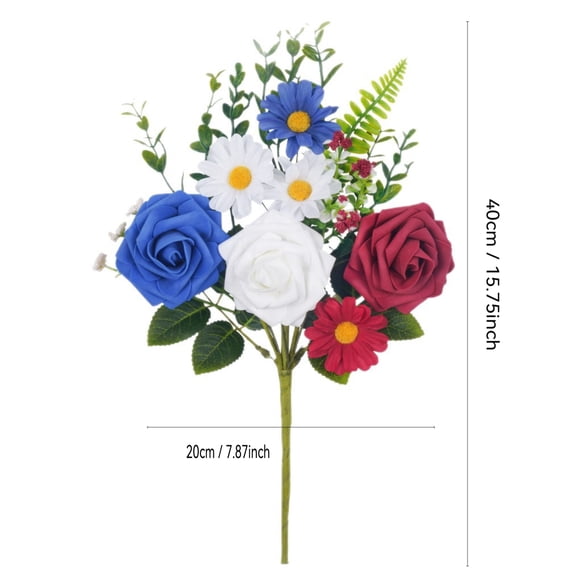 250Th Anniversary Usa 4Th of July Decorations Independence Day Roses, Daisies, Cuttings, Red, Blue Gifts, Party Simulation Flowers, Creative Decorative Supplies, Simulation Green Plants A One Size