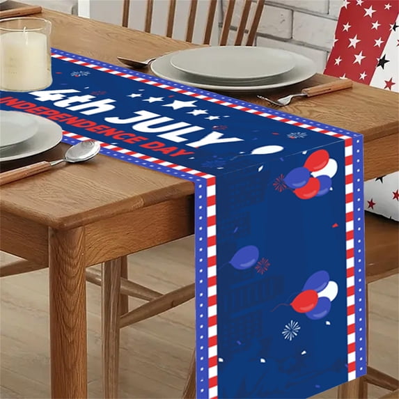 250Th Anniversary Usa 4Th Of July Red, White Blue Creative Independence Day Polyester Cotton Printed Table Flag Table Decorations
