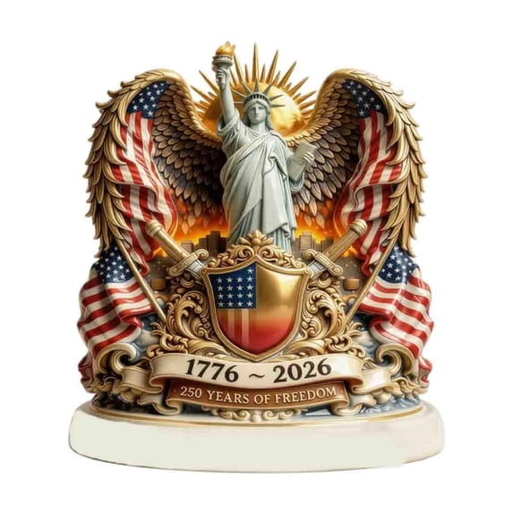 250Th Anniversary Usa Figurine with Statue of Liberty and American Flag Design, 1 Piece, Red White Blue and Gold, for Home Or Office Desktop, Patriotic Decoration