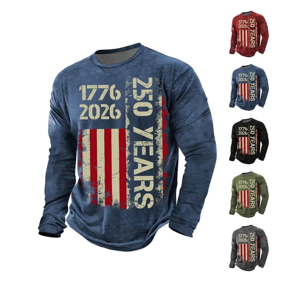 250Th Anniversary Usa Shirt Anniversary Graphic T Shirt Commemorative Print Casual Long Sleeve Mens Graphic Tees Black XXXL