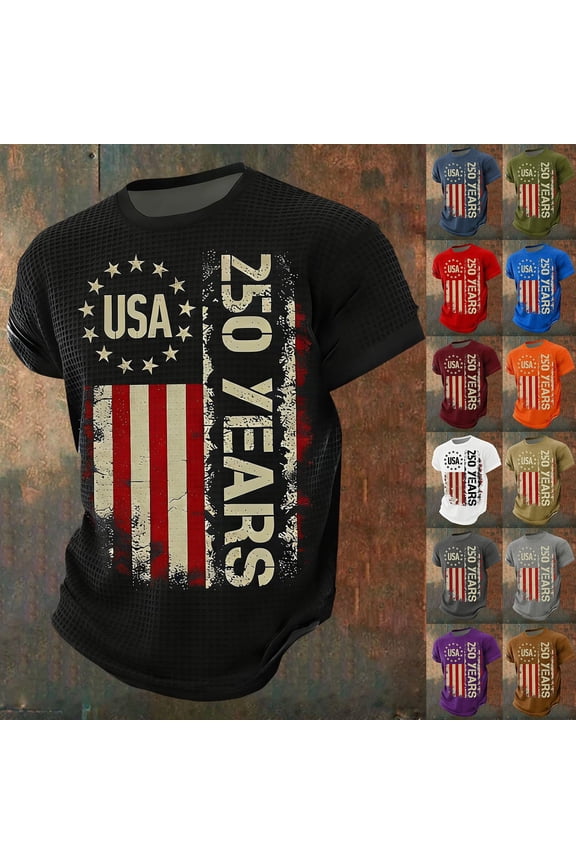 250Th Anniversary Usa Shirt Patriotic Knit T Shirt Graphic Independence Day 250Th Anniversary Waffle Graphic Tees Men White S