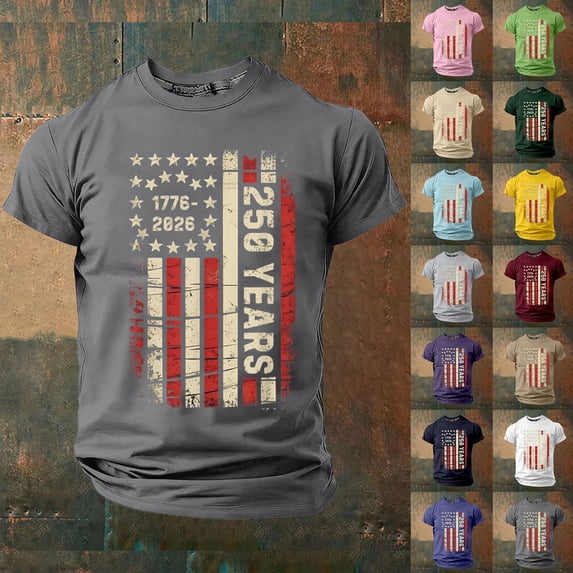 250Th Anniversary Usa Short Sleeve T Shirt Graphic Print Casual Crew Neck 250Th Mens Tees Dark Gray XXL
