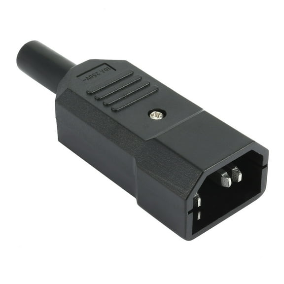 250V 10A Rewireable IEC C14 3 Prong Male Socket Adapter Black