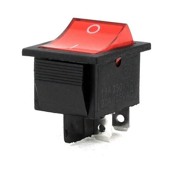 250V/15A 125V/20A 4-Pin DPDT I/O Red Light Panel Mounted Rocker Switch