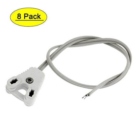250V 1A T8 Base Fluorescent Tube Lamp Holder Socket 30cm Length Cable White 8Pcs