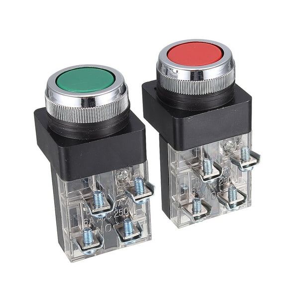 250V 6A Green Red Sign DPST Momentary Push Button Switch Non Lock