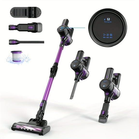 250W Cordless Stick Vacuum Cleaner - 40min Runtime, 6-Layer Filtration, 3 Suction Modes, LED Display, Lightweight for Carpets, Floors & Pet Hair