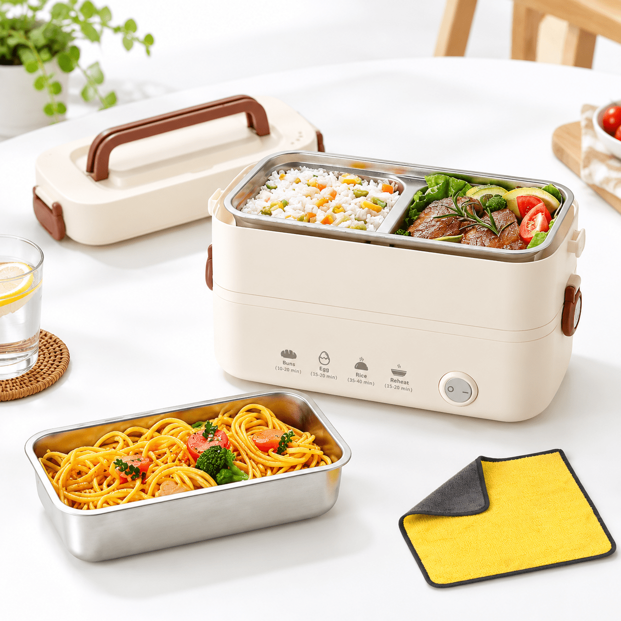 Modular Electrical Box Image 250W Electric Heated Lunch Box 1.2L 304 Stainless Steel 2-Tier Portable ...