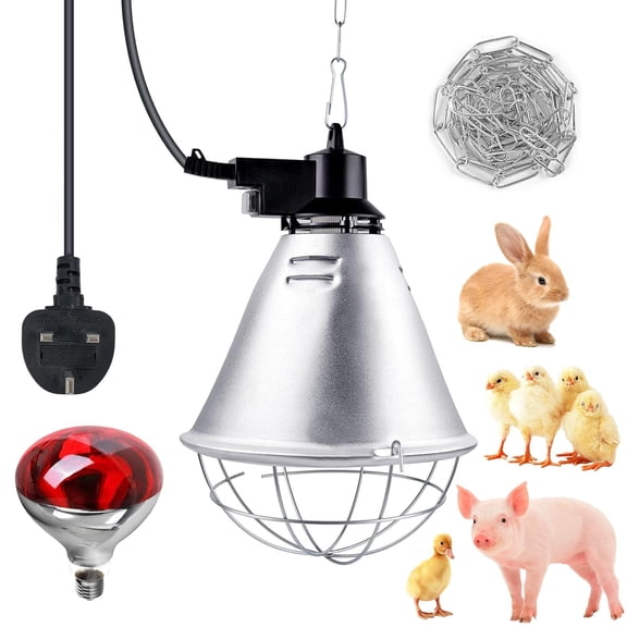 250W Infrared Heat Lamp For Poultry,Infra Red Heat Lamp With 2.5m Cable & 2m Hanging Chain,Brooder Bulb,E27 Infrared Light For Reptile, Brooder Bulb, Poultry, Puppy, Chicks