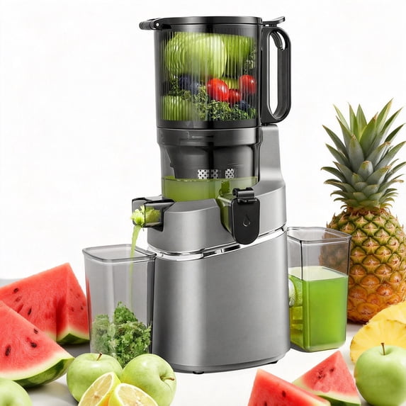 Sunmaki 250W Cold Masticating Slow Juicer for Whole Fruits & Vegetables, BPA-Free, Quiet, Anti-drip, Gray