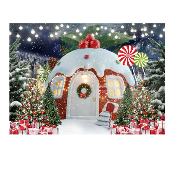 250X180cm Christmas Background Cloth Christmas Snow House Multifunctional Convenient Photography Background Cloths,1 x Photography Cloth