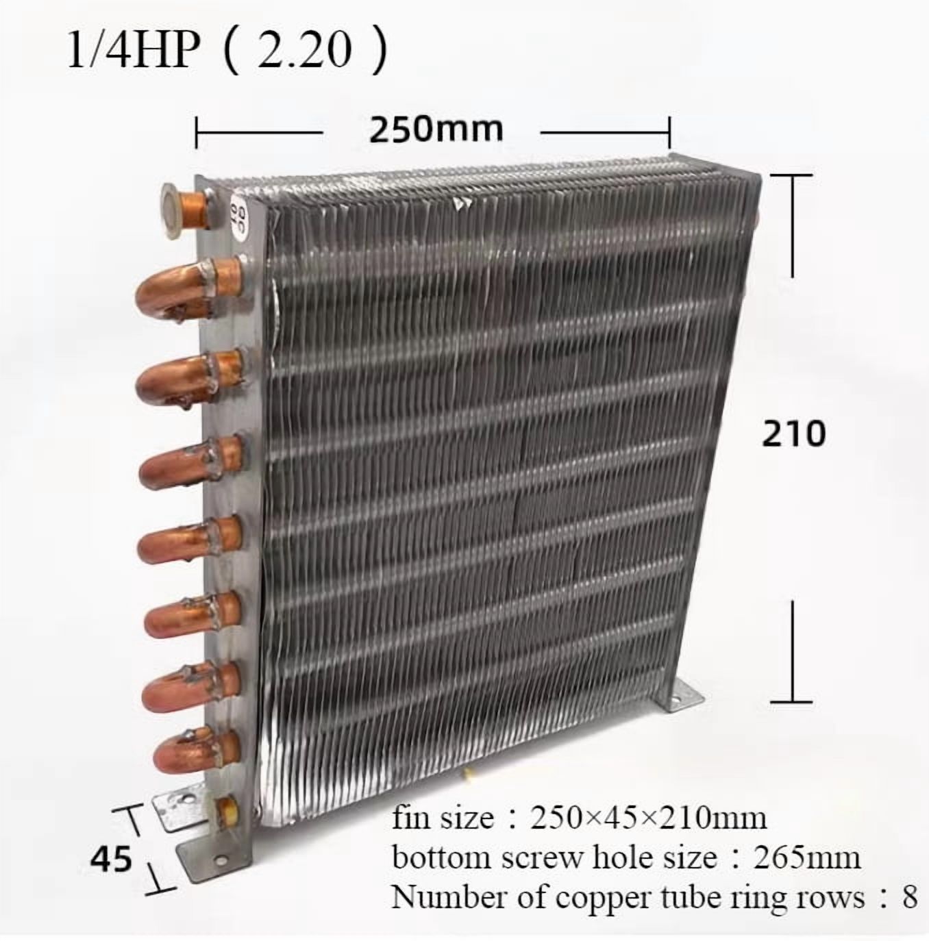 250X45X210mm Copper tube aluminum fin heat exchanger condenser coil Air/water-cooled freezer Aluminum sink Fin radiator refrigeration system