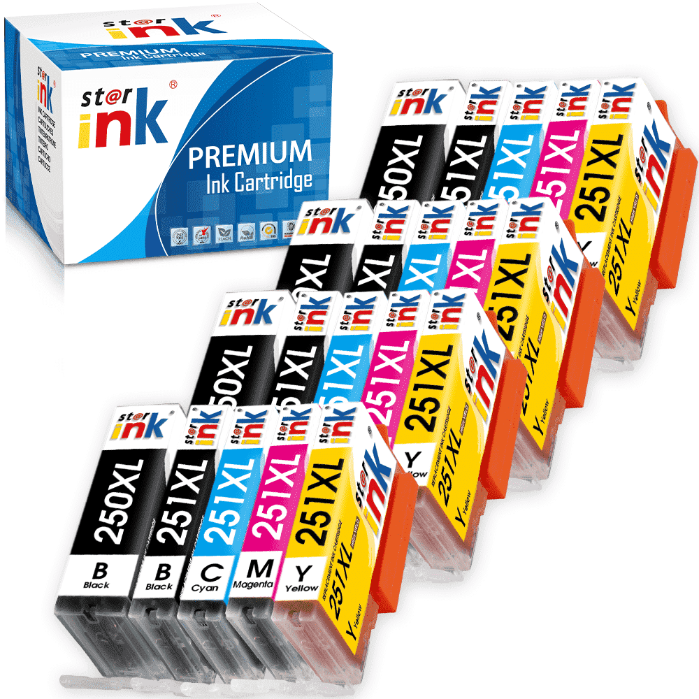 250XL 251XL Ink Cartridge Compatible for Canon Ink 250 and 251 PGI-250XL for PIXMA IP8720 MG6620 Printer (20 Pack）