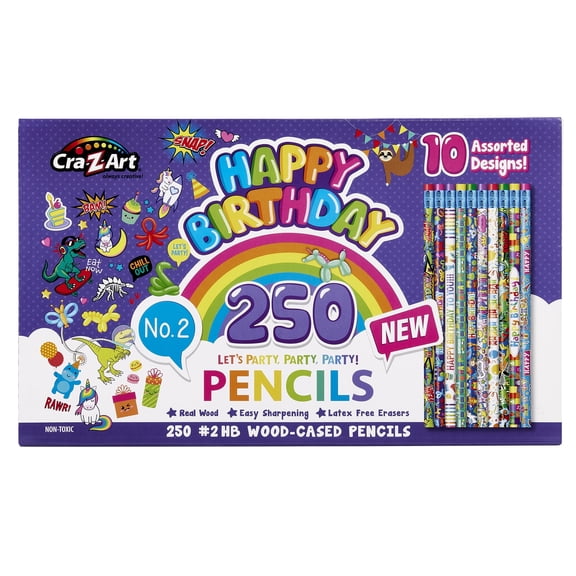 250ct Happy Birthday Pencils Classroom Pack/10 Different Designs
