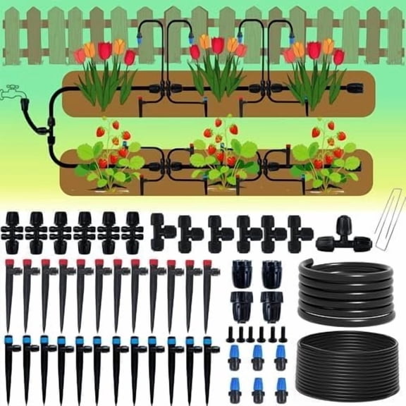 250ft Drip Irrigation Kit, Quick-Connect  Watering System for Greenhouse, Automatic Sprinkler System for Yard,Garden Watering Misting with Irrigation Tubing Adjustable Emitter Ground Stake