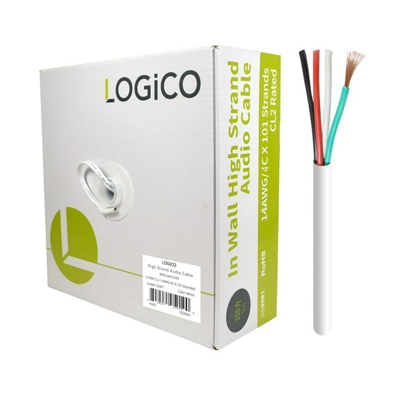 250ft Speaker Wire 14AWG 4 Conductor 14/4 CL2 in-Wall Audio CCA Cable