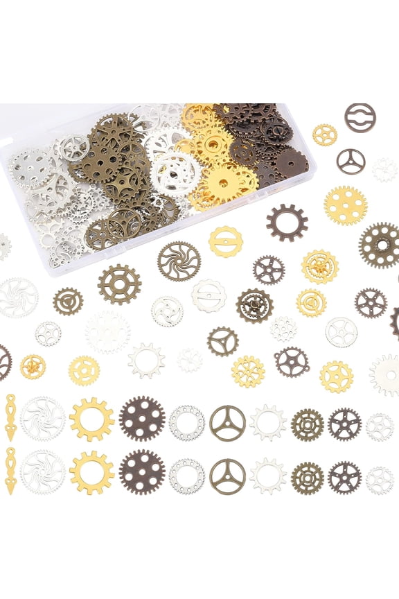 250g(180pcs) Steampunk Gears Pendant 5-Color Wheel Gear Resin Fillers Alloy Mixed Gears Pendants for Resin Crafting Jewelry Making and Decorations