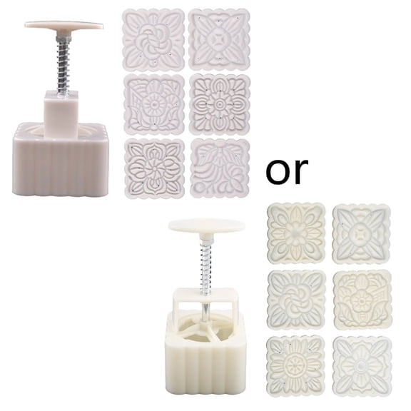 250g Mold with 6pcs Square Flower Stamps Hand Press Cake Pastry Bakeware Mid-autumn Festival