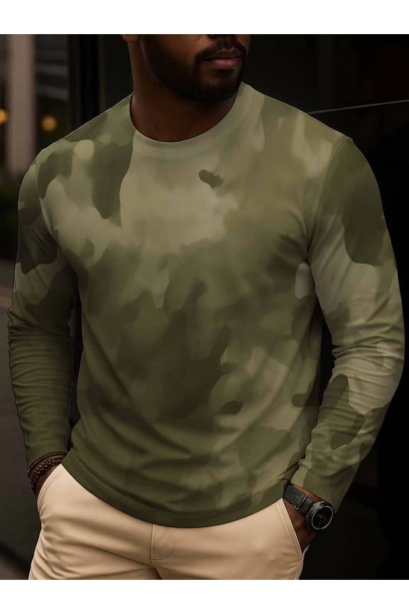250g long-sleeve T-shirt Men's Camo Olive Long Sleeve Tee Long-sleeved camouflage 3d digital men's regular fit fabric, suitable for casual sportswear, T-shirts and daily comfortable wear soldiers