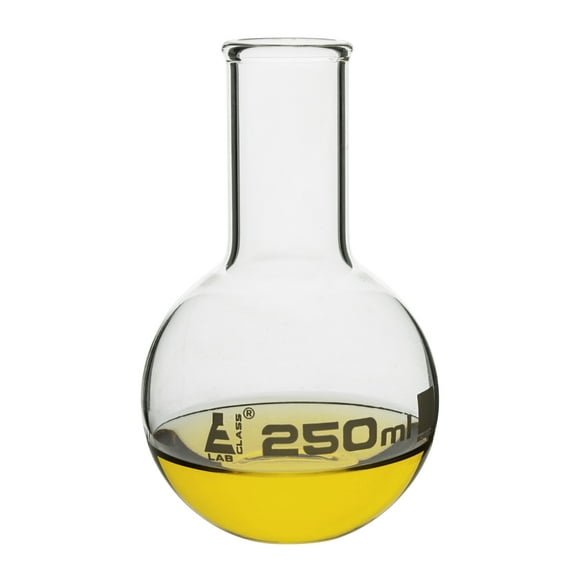 250mL Florence Boiling Flask; Flat bottom; Eisco Labs Premium Borosilicate Glass; Narrow neck; Beaded Rim