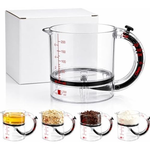 250ml Adjustable Measuring Cup, Dual-Scale Liquid and Dry Ingredient Dispenser
