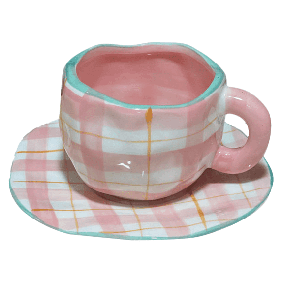 250ml Ceramic Coffee Mug with Saucer Set, Cute Creative Cup Unique Irregular Design for Office and Home - style3