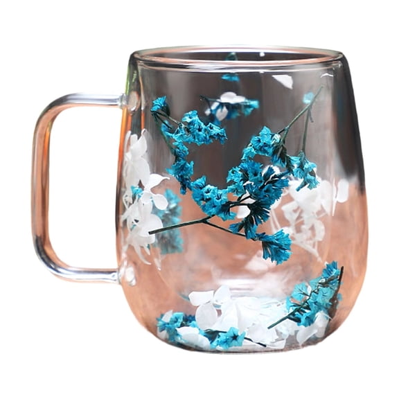 250ml Double Wall Glass Coffee Mugs Flower Coffee Mug Insulated Clear Espresso Cups for Cappuccino Tea Latte Hot Beverages Glasses (The color and position of the flowers are random)