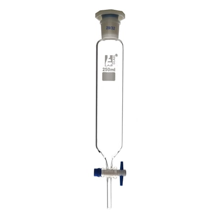 250ml Dropping Funnel - Borosilicate Glass - 19/26 Socket Size w/ interchangeable Stopper -Addition Funnel w/ PTFE Stopcock