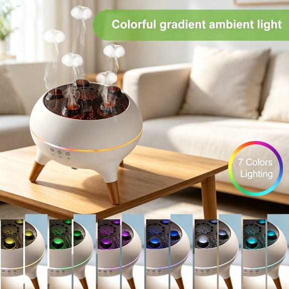 250ml Jellyfish Volcano Essential Oil Diffuser, Ultrasonic Aromatherapy Humidifier with 7 Color LED Lights, 5 Dynamic Smoke Rings, Sound Activated Sync Light, Auto Shut-Off, Ultra Quiet for Bedroom