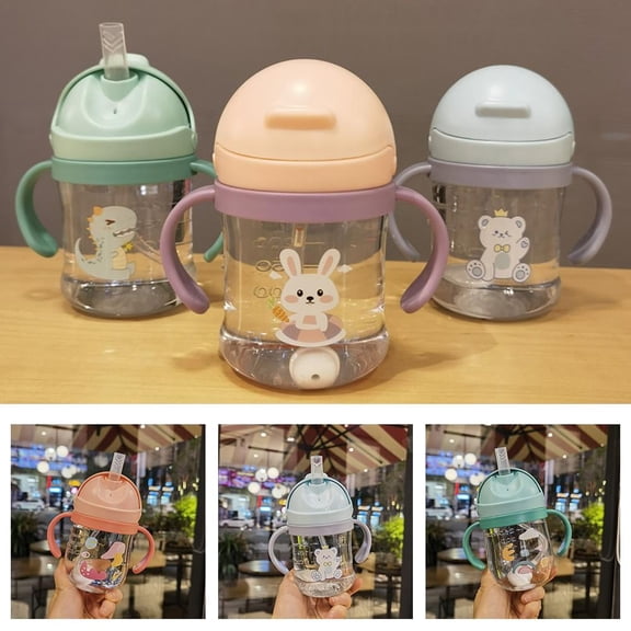 250ml Pink Cat Ears Infant Straw Cup, Anti-Choking Learning Drinking Bottle with Gravity Ball