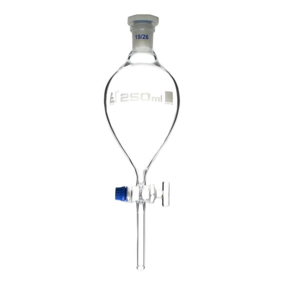 250ml Separating Funnel, Pear Shaped, Borosilicate Glass, Glass Stopcock, Eisco Labs