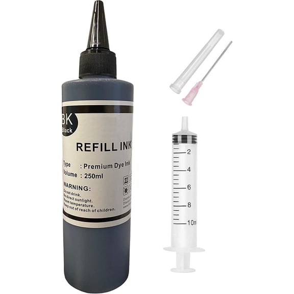 250ml Universal Black DYE Refill Ink Bottle Compatible for All Epson Workforce Epson EcoTank HP Officejet HP Deskjet Brother MFC Canon Pixma Printers Model