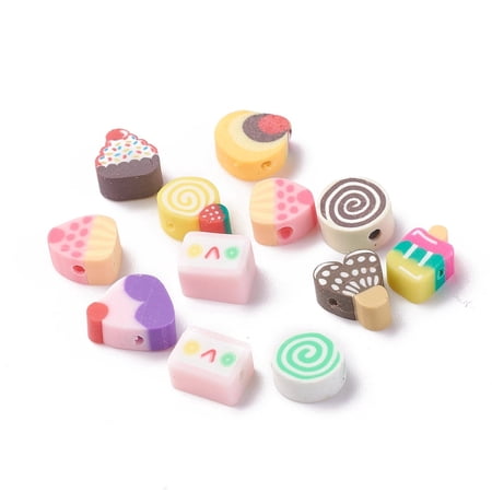 250pc Handmade Polymer Clay Beads Sweet Food Shape Mixed Color 8~12x8~10x5mm