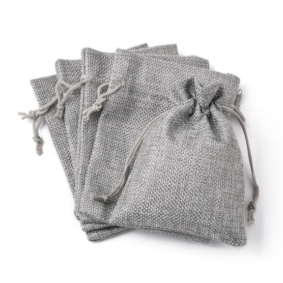 250pc Polyester Imitation Burlap Packing Pouches Drawstring Bags for Christmas Wedding Party and DIY Craft Packing Gray 14x10cm
