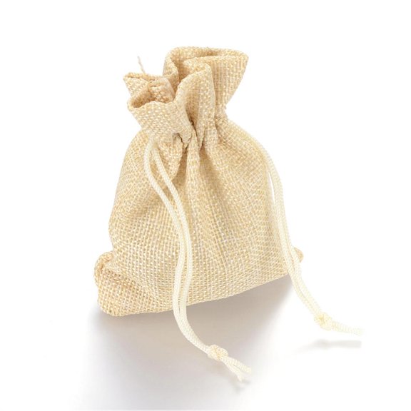250pc Polyester Imitation Burlap Packing Pouches Drawstring Bags for Christmas Wedding Party and DIY Craft Packing Lemon Chiffon 9x7cm